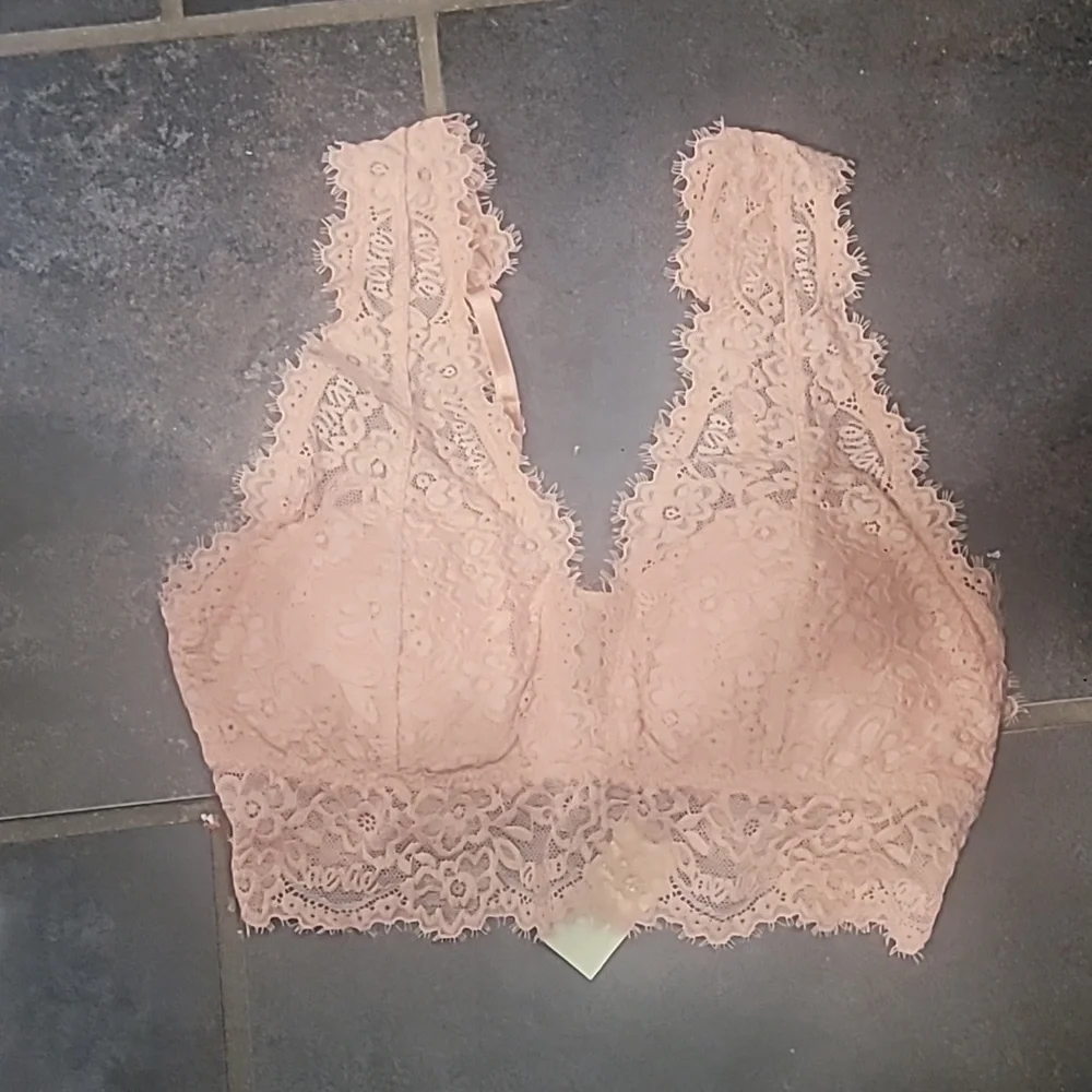 NWT Aerie Eyelash Lace Padded Plunge Bralette Dusty Pink Size Small